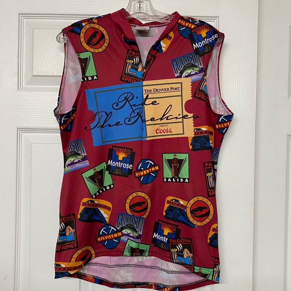 Aussie Ride the Rockies Cycling Shirt Rare Vintage Red Print Sz L
